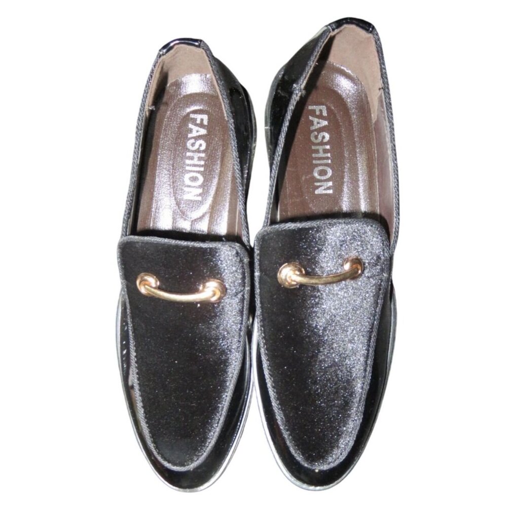 Men's Fashion Black Patent Leather & Velour Driving Loafers Moccasins 43 US 10